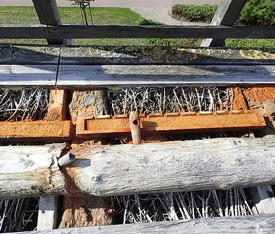 Verschiedensten Konstruktionen des Gradierwerks in Bad Rothenfelde werden während einer Führung erläutert.